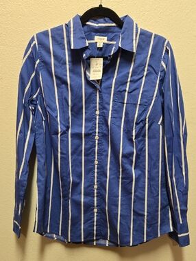 NWT, J.Crew Factory Blue White Stripe Button Down Shirt, Size Medium